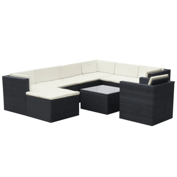 Set Mobilier De Grădină Cu Perne 9 Piese Negru Poliratan 42675